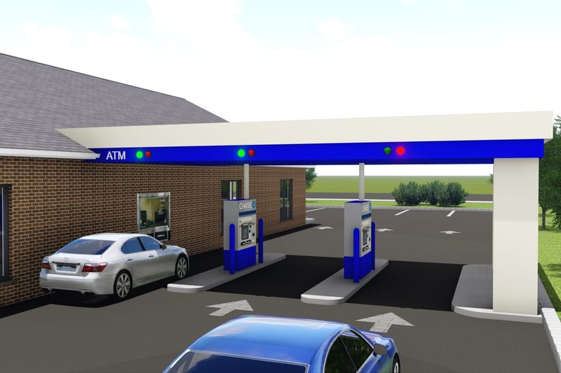 Rendering of the bank drive-through ATM lanes